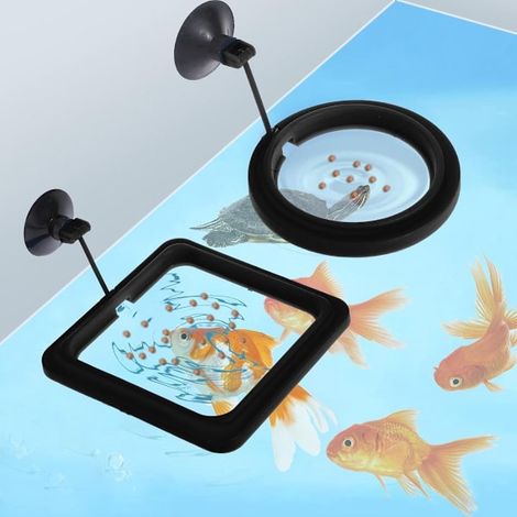 Lot de 2 anneaux d'alimentation flottants - Anneaux d'alimentation pour aquarium de 10 cm - avec ventouses - Distributeur de nourriture - Accessoires pour aquarium - Noir (1/5)