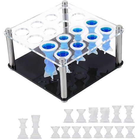 Moule pour jeu d'échecs en résine avec 1 porte-pièces, kit de 16 moules en silicone 3D taille réelle pour résine époxy (DIY) (1/5)