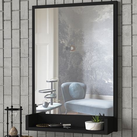 Spiegel Ticineto, Regal inklusive, Rechteckig, Wandtyp, 45x75h cm, Schwarz (1/4)