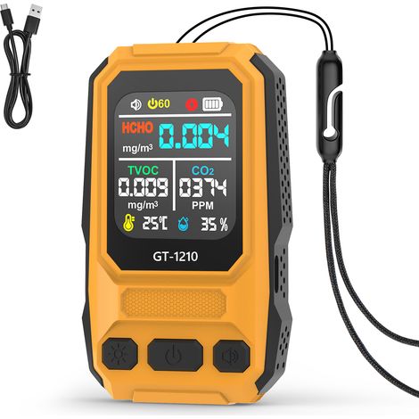 Détecteur Qualité Air 5-en-1 Testeur CO2 HCHO TVOC Alerte Sonore Visuelle Écran Rétroéclairé USB-C Pour Maison Bureau (1/5)