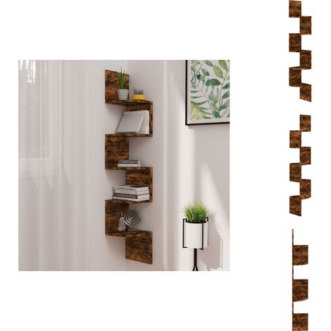 Wand-Eckregal Räuchereiche 19x19x123 cm Holzwerkstoff - Wandregal - Eckschrank - Deko Regal - Holzregal - Wohnzimmerdeko (1/5)