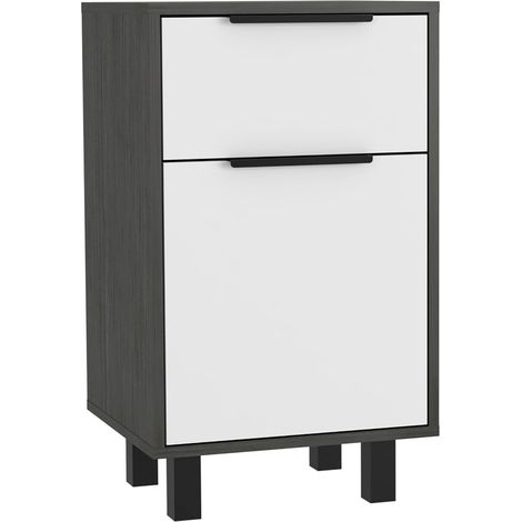 Mesa de noche Kaia Z con un cajón Roble gris / Blanco