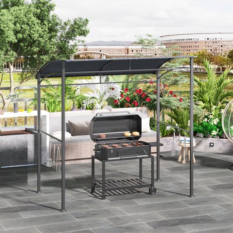 Padiglione per barbecue Outsunny, copertura antipioggia, ganci per utensili, struttura in acciaio, grigio, 215 x 150 x 174/220 cm