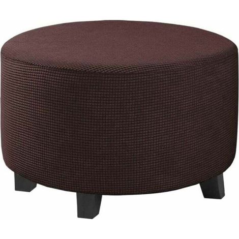 Round ottoman cover, stretchable jacquard pouf cover, footstool cover, furniture protector, stool cover with non-slip elastic band on the bottom, SMALL (1/4)