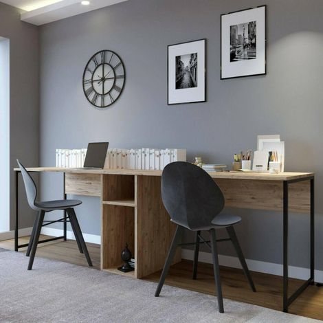 Bureau Multi-usages, Table de Bureau, Porte PC, Plan de Travail, 240 x 60 x 74 cm, chêne (1/5)