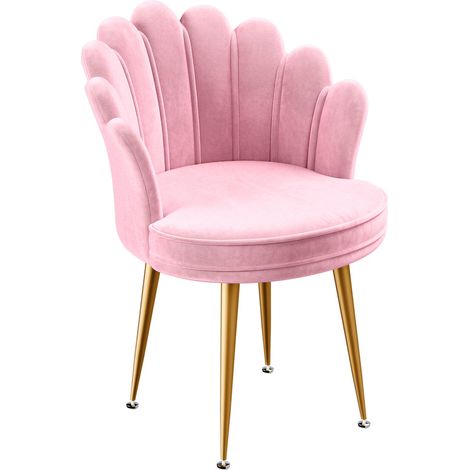 WILITTO  Chaise de Coiffeuse en rose - Design Coquille, Pieds en Métal Doré, Confortable, Élégant, pour Salon et Chambre (1/5)