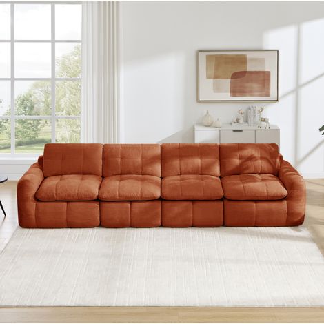 Sofá modular de 4 plazas sin montaje, chenilla naranja, 334 x 97 x 68 cm OKMYHOME (1/5)