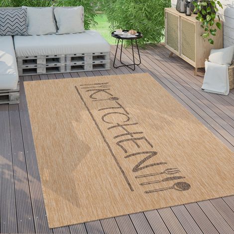 Paco Home Outdoor Teppich Wetterfest Balkon Küche Modernes Muster Mit Schriftzug 80x250 cm, Beige 2