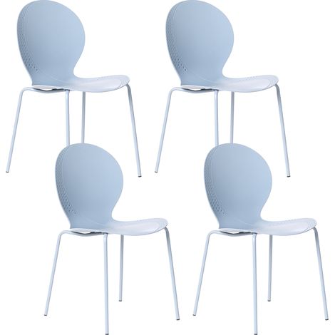 Conjunto de 4 sillas de jardín de plástico material sintético para interior y exterior comedor moderno azul claro Milos