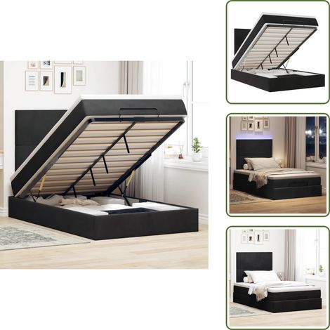Coprimaterasso - vidaXL Struttura Letto Pouf con Materassi Nero 120x200 cm Velluto - Luci a LED