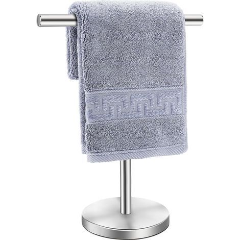 Porta asciugamani da bagno a forma di T, in acciaio inox, autoportante con base zavorrata, per bagno, cucina e piano di lavoro, colore argento (1/5)