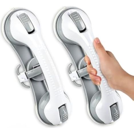 Barre d'appui à ventouses - 2 pièces, charge max. 110 kg, amovible et phosphorescente - Barre d'appui de douche sans perçage - Barre d'appui de baignoire pour personnes âgées (1/5)