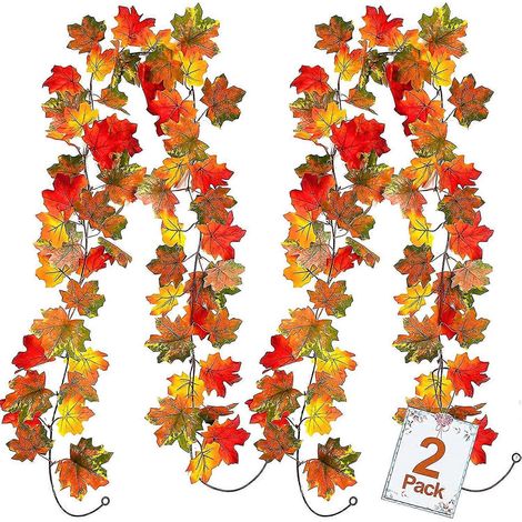 Guirlande de feuilles d'érable artificielles (lot de 2) pour l'automne et Thanksgiving, 3,6 m (11,8 pi) au total. (1/5)