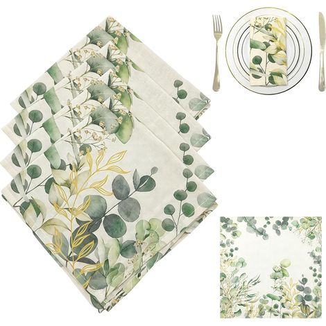 Lot de 4 Serviettes de Table en Tissu Eucalyptus, Réutilisables Serviette de Table Coton Lin Doux et Confortable, Serviette Tissu Mariage pour Fête Dînernoëlusage Quotidien Décoration 40x40cm (1/5)