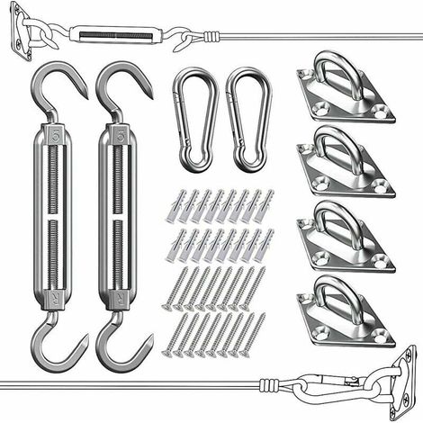 Kit De Fixation Voile D Ombrage - Acier Inoxydable 304 - Pour Voile Triangle Carré Rectangle - Résistant À La Corrosion - 5 Pièces (1/4)