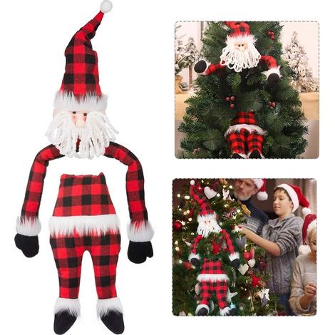 Père Noël en peluche pour cimier de sapin - Bras articulés - Décoration réaliste - Articles de fête thème hiver - Décoration de Noël (1/5)