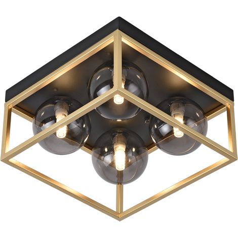 Plafonnier wattsidnes avec 4 douille G9 métal verre 15 x 28 x 28 cm noir or
