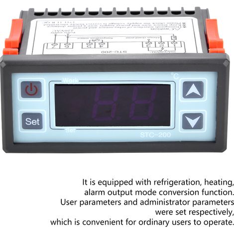 STC-200 Thermostat Électronique à Microprocesseur Régulateur Température ABS 70.5x28.5mm Froid Chauffage Réfrigération Chauffe-Eau 1 Pièce avec Câble Notice (1/5)
