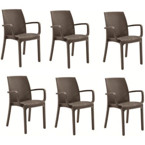 KIT 6 SEDIE SEDIA POLIPROPILENE BAR RISTORANTE INTERNO ESTERNO SIMIL RATTAN DFN MARRONE