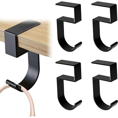 Lot de 4 crochets de bureau portables en aluminium pour étudiant et bureau, sans clous, support de sac à main, support de sac à main, support pour casque, sac à dos