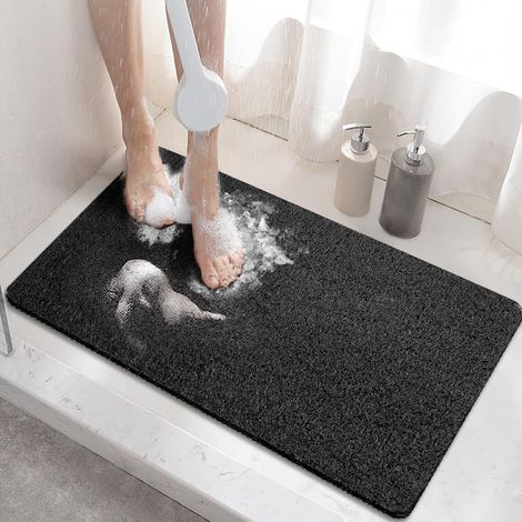 Alfombrilla de ducha antideslizante, 60x40cm, alfombrilla de baño antideslizante con desagüe, alfombrilla de baño de lufa de PVC suave para baño, secado rápido, negra