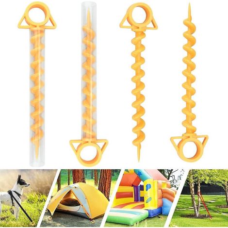 Set mit 4 orangefarbenen, korrosionsbeständigen Kunststoff-Zeltnägeln für Gartenmarkisen, Strandplanen und Camping