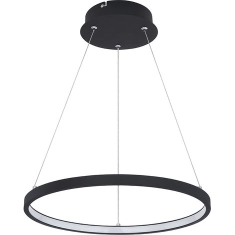 Luce a sospensione Luce a sospensione ad anello rotonda LED lampade da soggiorno a sospensione moderne, in metallo nero opaco, 1x LED 19W 800Lm bianco caldo, DxH 38,5x120cm