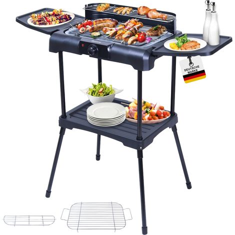 Sommertal BBQ231 Elektrogrill Balkongrill 2200W Camping Grill 2in1 Tischgrill mit Standfuß Stufenloser Temperaturregler Ablagefläche (1/5)