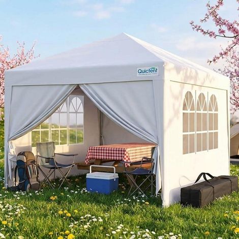 Tonnelle pliante 3x3m imperméable avec parois latérales, protection UV 50+, cadre en acier, réglable en hauteur (1/5)