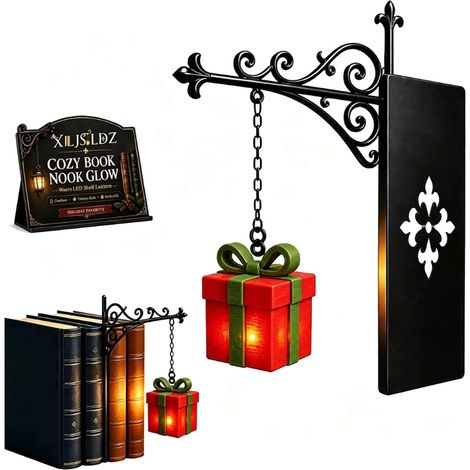 Lampe décorative de bibliothèque « Lanterne de Noël » Éclairage d'étagère à lumière chaude Mini lampe se glissant entre les livres Idée cadeau pour les amoureux de la lecture (1/4)