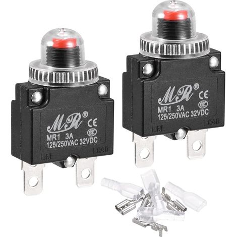 Circuit Surcharge Protecteur Trousse 3A AC125/250V DC32V Appuyer Bouton Thermique Circuit Disjoncteur avec Ensemble capuchons imperméables 2 (1/5)
