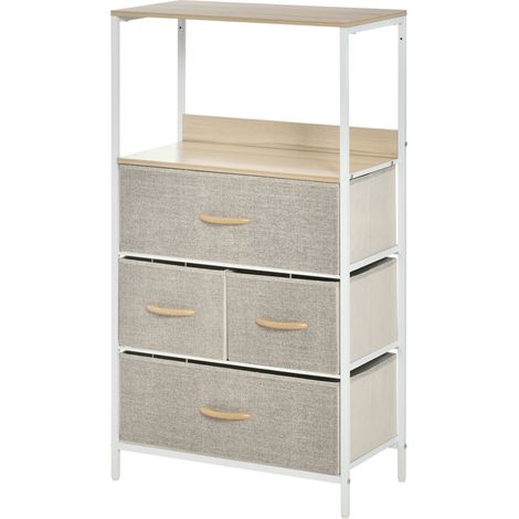 Cajonera de tela 4 cajones compartimento abierto estructura metálica gris para dormitorio pasillo (1/5)