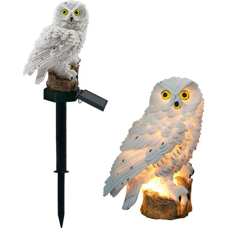 Lampe solaire d'extérieur de pelouse créative en imperméable motif hibou veilleuse pour jardin et maison blanche Résine Blanc (1/5)