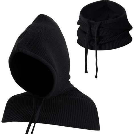 2-in-1 Sturmhaube mit Kapuzenschal, winddicht, warm, für Damen und Herren, Schwarz (1/5)