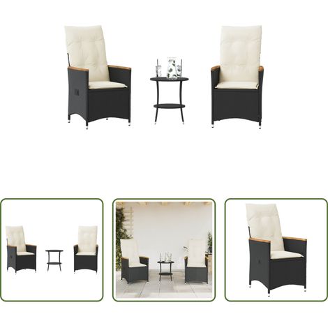 vidaXL Bistro-Set - 3-tlg. Bistro-Set mit Kissen Schwarz Poly Rattan (1/5)