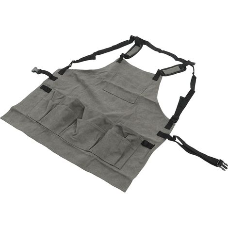 Graue, faltbare Schreiner-Schürze aus Segeltuch mit mehreren Taschen, für Damen und Herren. (1/4)
