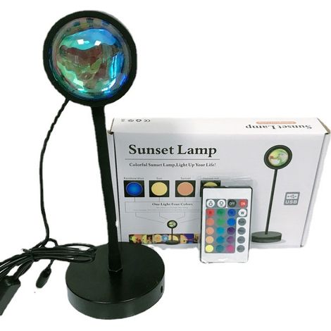 Lampe Projecteur Coucher De Soleil - 16 Couleurs RGB - 4 Modes D'éclairage - Rotation 180°/360° - Objectif Cristal HD - Base Métallique - USB - 1 Pièce