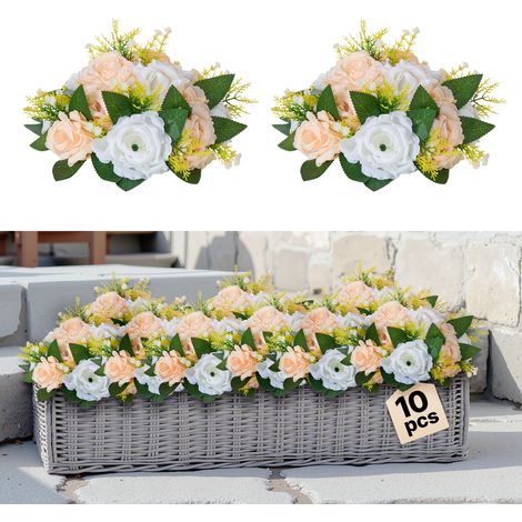 VEVOR Bouquet di Fiori Artificiali, 10 Pezzi, Diametro 24 cm, Centrotavola di Rose per Matrimonio, Composizioni Floreali Finte per Cerimonie, Ricevimenti, Decorazioni per Esterni, Bianche e Champagne