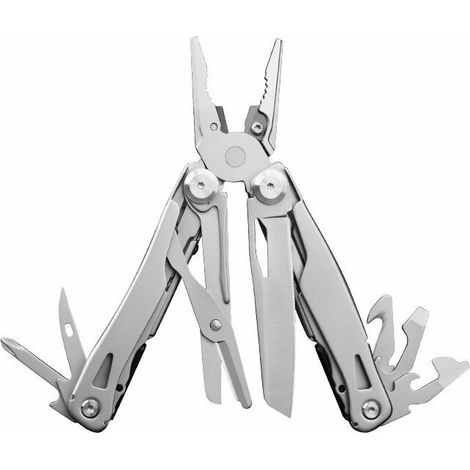 Pince multifonctions outils avec pinces actionnées par ressort, 2 lames de couteaux et bien plus encore  couleur gris acier, étui en nylon inclus (1/5)