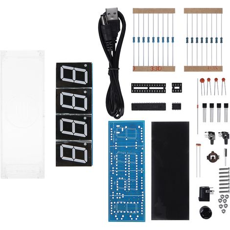 Kit DIY Horloge Numérique LED 4 Chiffres - Affichage Automatique Heure/Température - Électronique Rouge (1/5)