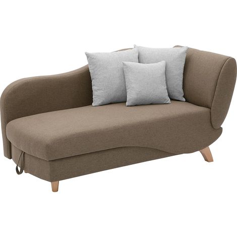 Méridienne gauche convertible en tissu marron avec coffre de rangement PENELOPE
