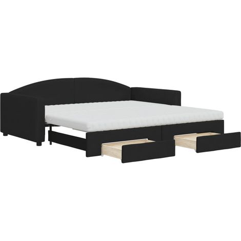 Maison Exclusive - Lit de jour avec gigogne et tiroirs noir 100x200 cm tissu