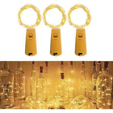 LED Bouteille Guirlande,[3 pièces] 2m 20 LED Pour Bouteille, Guirlande Lumineuse Bouteille LED Lampe Bouteille Étanche Fil d'argentFlexible Décoration pour Noël,décoration intérieure et extérieure (1/4)