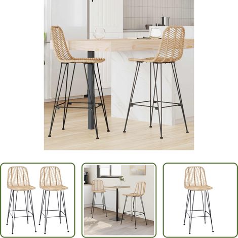 Rotin - Chaise de bar 2 pcs Naturel 44,5 x 53 x 111 cm Rotin et métal (1/5)