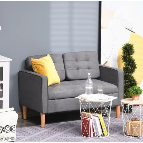Divano 2 posti 117x62x78 cm grigio in poliestere con contenitore e cuscini sfoderabili (1/5)