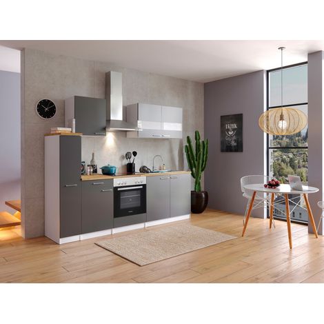 Küche Küchenzeile Küchenblock Einbauküche Weiß Grau Malia 240 cm Respekta (1/5)