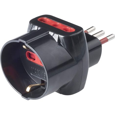 Adattatore triplo con protezione schuko/bivalente 10a rosi 2p+t - prese 10/16a 2p+t, col. nero (1/4)