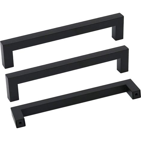 Lot de 10 Poignées de Meuble en Acier Inoxydable de 160 mm Poignées de Tiroir Style Moderne pour Commode Armoire Porte Noir (1/5)