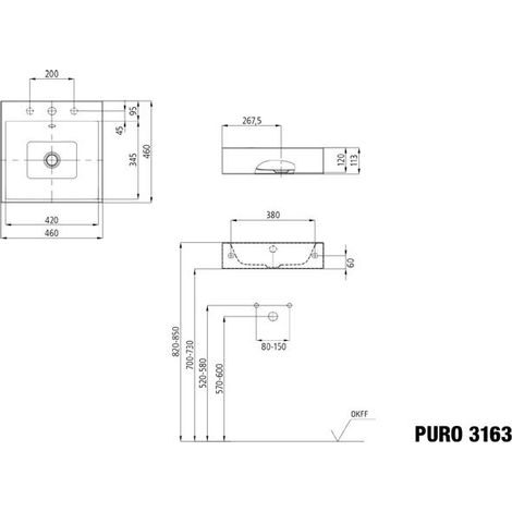 KALDEWEI 901307263001 Lavabo mural PURO Mod.3163, 460 x