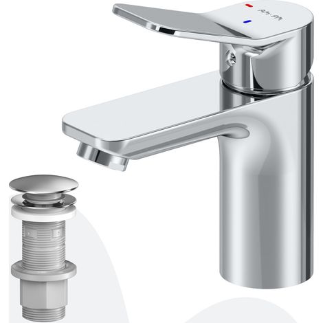 AM.PM Badarmatur mit Pop-Up Ablaufventil für Waschbecken Wasserhahn Bad Chrom Waschtischarmatur mit Ablaufgarnitur 1 1/4 Zoll Messing Ventil Ablauf (1/5)